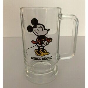 Minnie Mouse Clear Glass Mug Stein Handle Root Beer Float Walt Disney Vintage